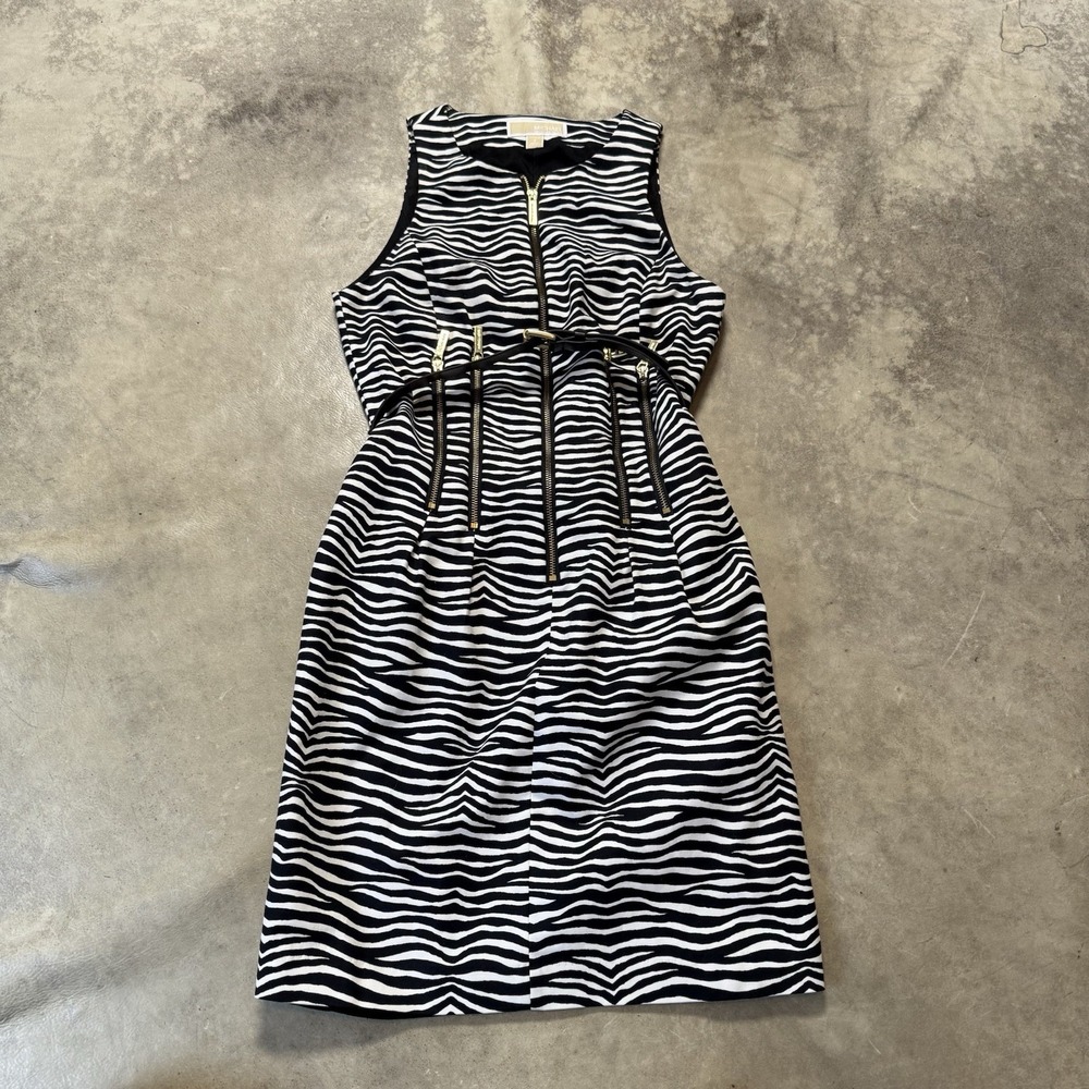 Michael Kors Dress Womens Size 2 Sheath Tank Black White Zebra‎ Print Zipper